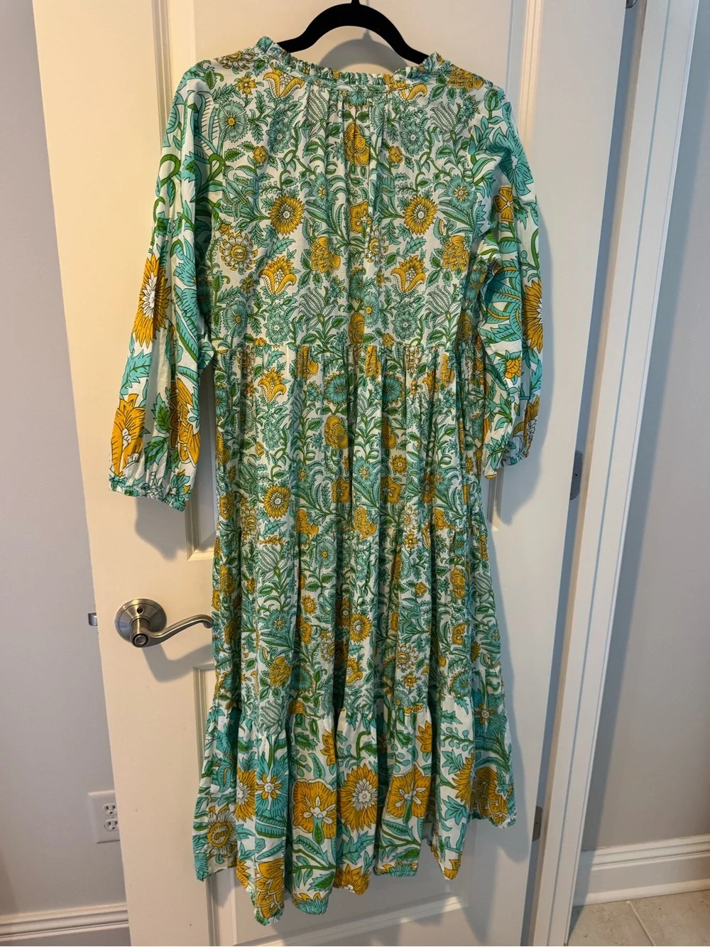 Tuckernuck Turquoise & Yellow Floral Tiered Midi Dress | S - Picture 5 of 5